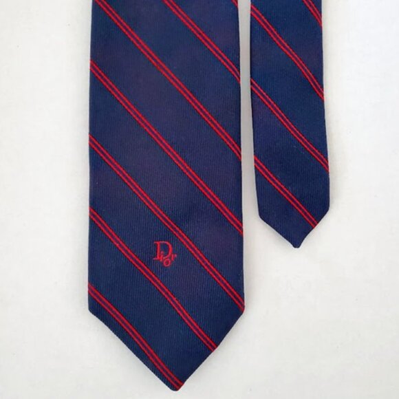 Dior Other - Vintage Christian Dior Men's Navy Blue and Red Striped Dior Tie